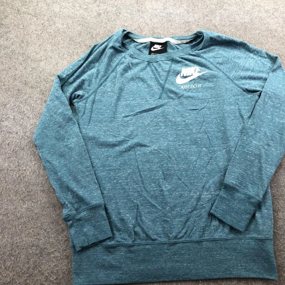 Nike Sweatshirt Womens Small Blue Jersey Crewneck Just Do It Swoosh Logo